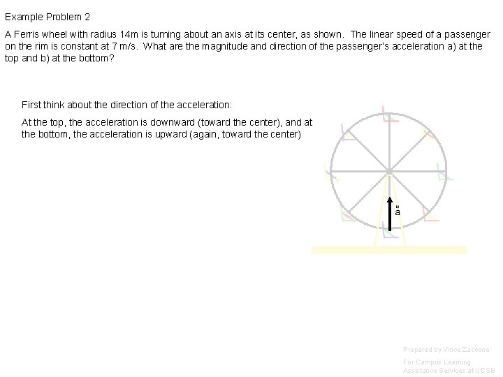 Example Problem 2 A Ferris wheel with radius 14 m is turning about an