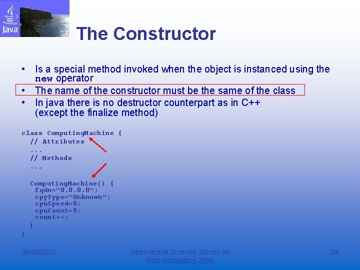 The Constructor • Is a special method invoked when the object is instanced using The Constructor • Is a special method invoked when the object is instanced using