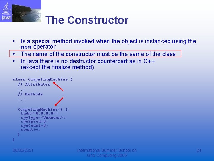 The Constructor • Is a special method invoked when the object is instanced using