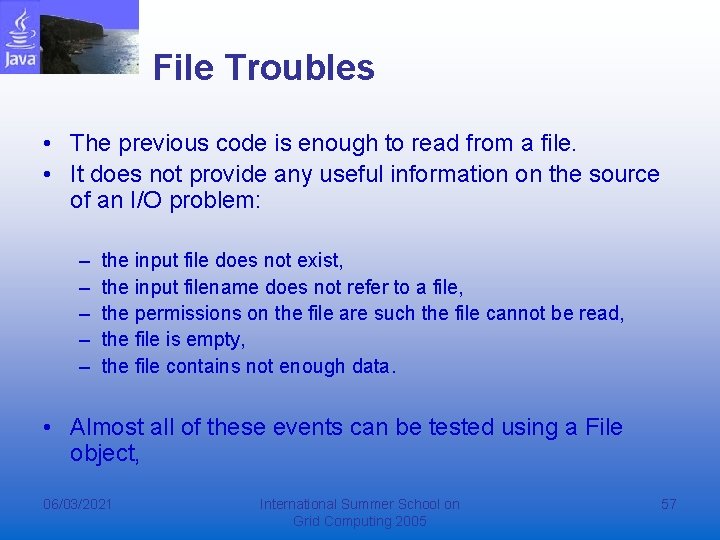 File Troubles • The previous code is enough to read from a file. • File Troubles • The previous code is enough to read from a file. •