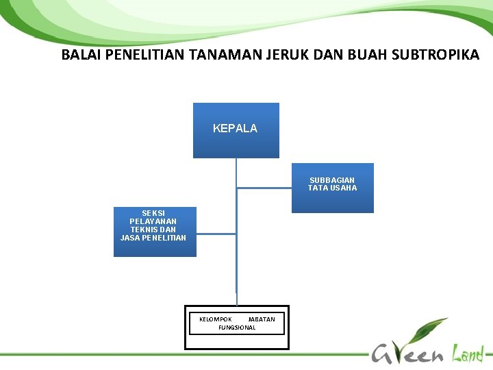 BALAI PENELITIAN TANAMAN JERUK DAN BUAH SUBTROPIKA KEPALA SUBBAGIAN TATA USAHA SEKSI PELAYANAN TEKNIS