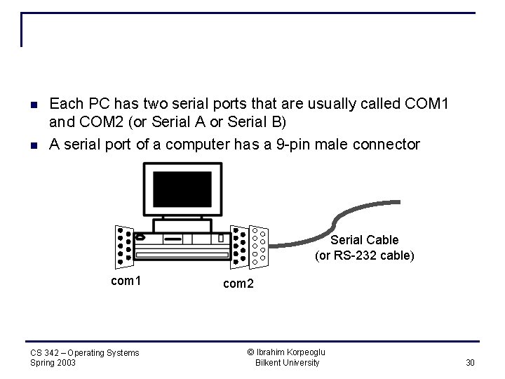 n n Each PC has two serial ports that are usually called COM 1