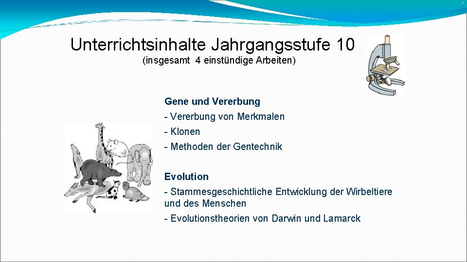 Unterrichtsinhalte Jahrgangsstufe 10 (insgesamt 4 einstündige Arbeiten) Gene und Vererbung - Vererbung von Merkmalen