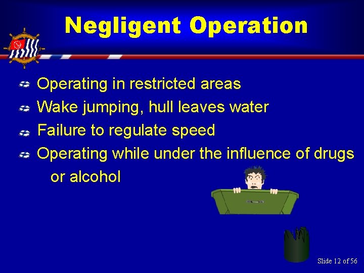 Negligent Operation Operating in restricted areas Wake jumping, hull leaves water Failure to regulate