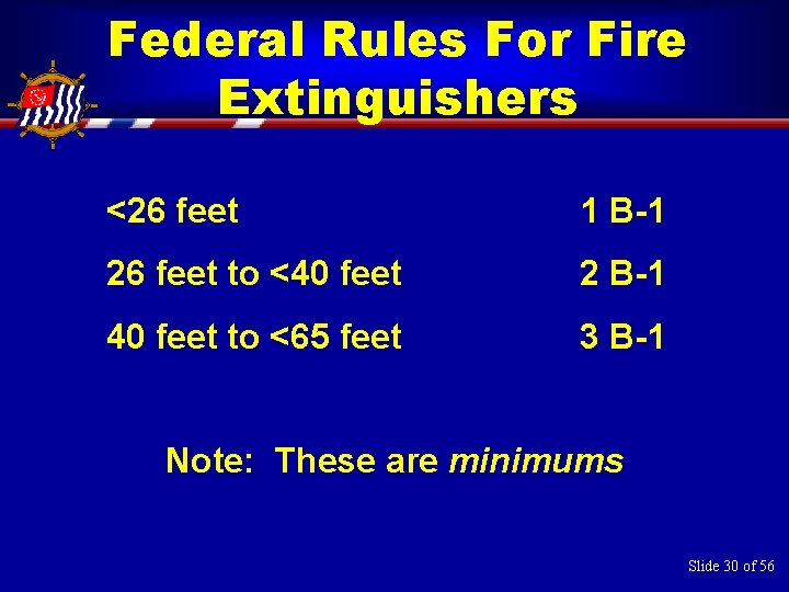 Federal Rules For Fire Extinguishers <26 feet 1 B-1 26 feet to <40 feet