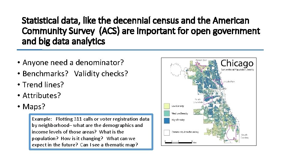 Statistical data, like the decennial census and the American Community Survey (ACS) are important