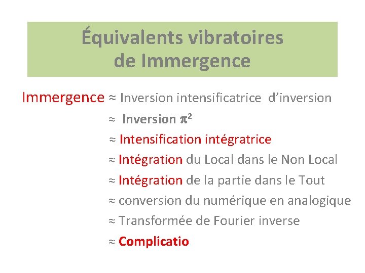 Équivalents vibratoires de Immergence ≈ Inversion intensificatrice d’inversion ≈ Inversion 2 ≈ Intensification intégratrice