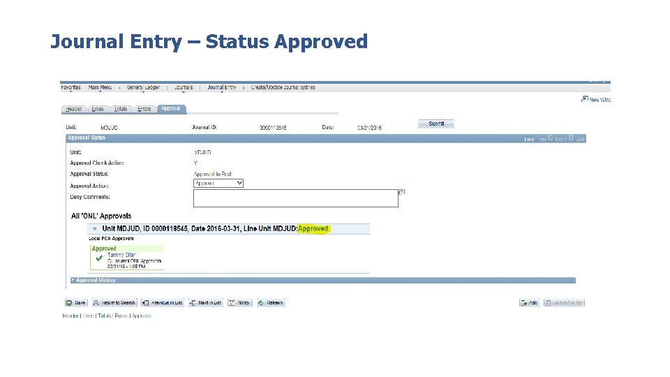 Journal Entry – Status Approved 