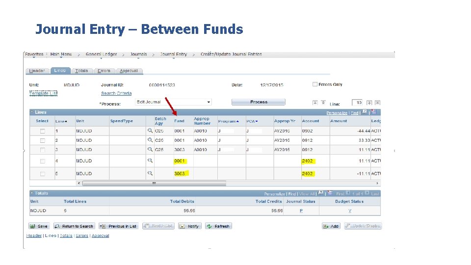 Journal Entry – Between Funds 
