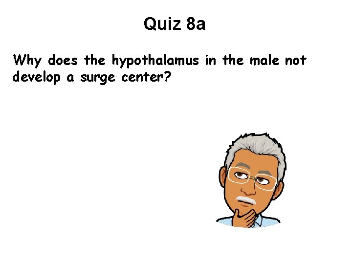 Quiz 8 a Why does the hypothalamus in the male not develop a surge