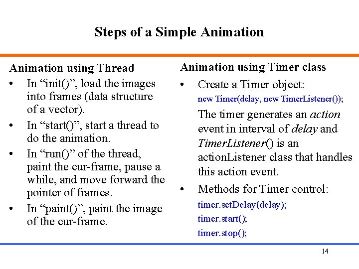 Steps of a Simple Animation using Thread • In “init()”, load the images into