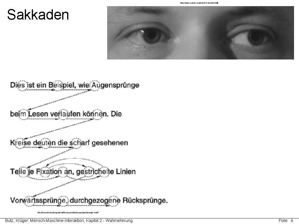 https: //www. youtube. com/watch? v=alwc. N 2 VN-98 Sakkaden http: //lehrerfortbildung-bw. de/kompetenzen/praes/gestaltung/schrift/ Butz, Krüger: https: //www. youtube. com/watch? v=alwc. N 2 VN-98 Sakkaden http: //lehrerfortbildung-bw. de/kompetenzen/praes/gestaltung/schrift/ Butz, Krüger: