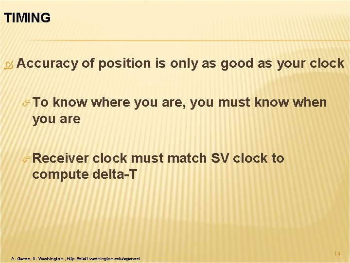 TIMING Accuracy of position is only as good as your clock To know where