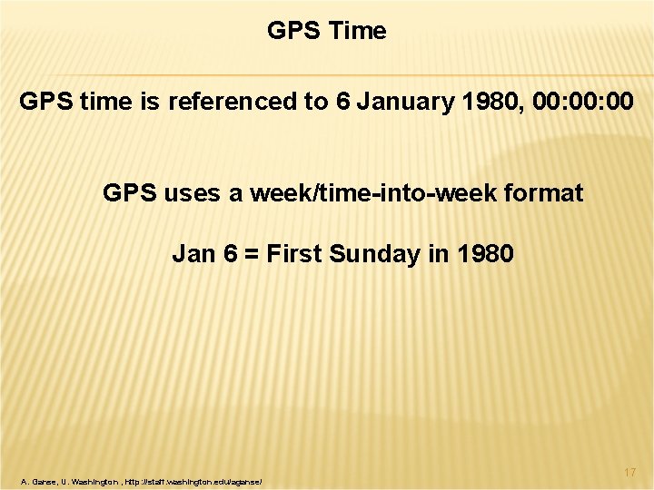 GPS Time GPS time is referenced to 6 January 1980, 00: 00 GPS uses