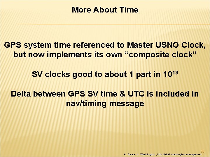 More About Time GPS system time referenced to Master USNO Clock, but now implements