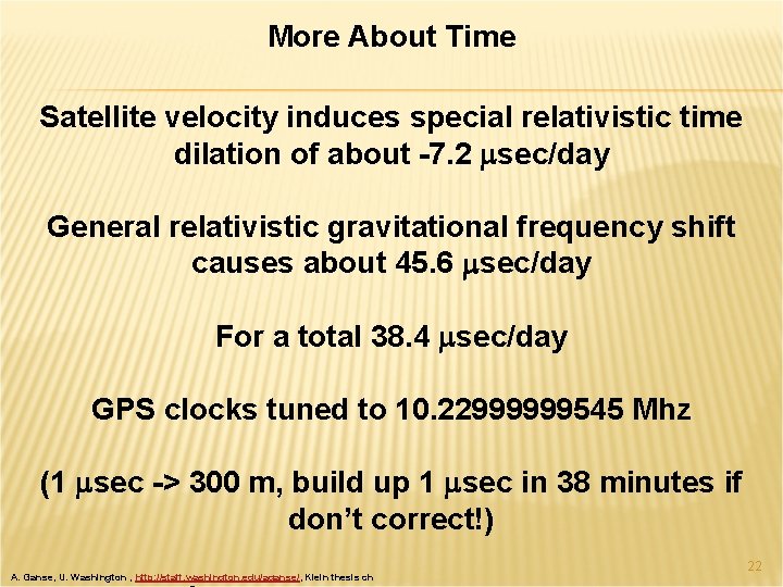 More About Time Satellite velocity induces special relativistic time dilation of about -7. 2