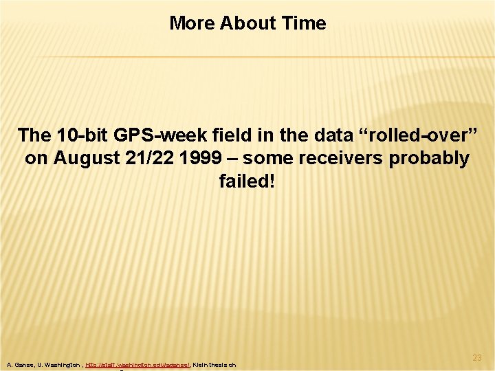 More About Time The 10 -bit GPS-week field in the data “rolled-over” on August