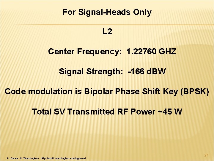 For Signal-Heads Only L 2 Center Frequency: 1. 22760 GHZ Signal Strength: -166 d.