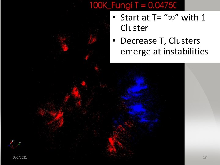  • Start at T= “ ” with 1 Cluster • Decrease T, Clusters