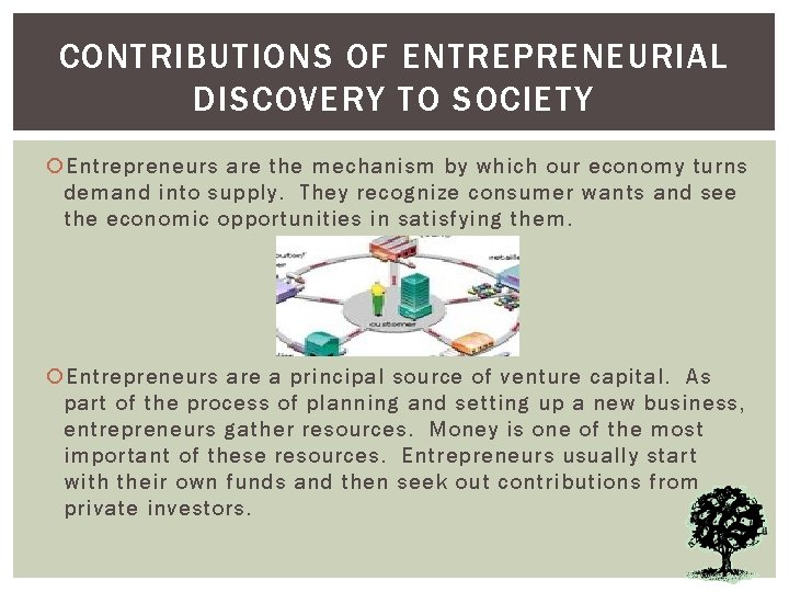 CONTRIBUTIONS OF ENTREPRENEURIAL DISCOVERY TO SOCIETY Entrepreneurs are the mechanism by which our economy