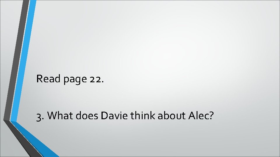 Read page 22. 3. What does Davie think about Alec? 