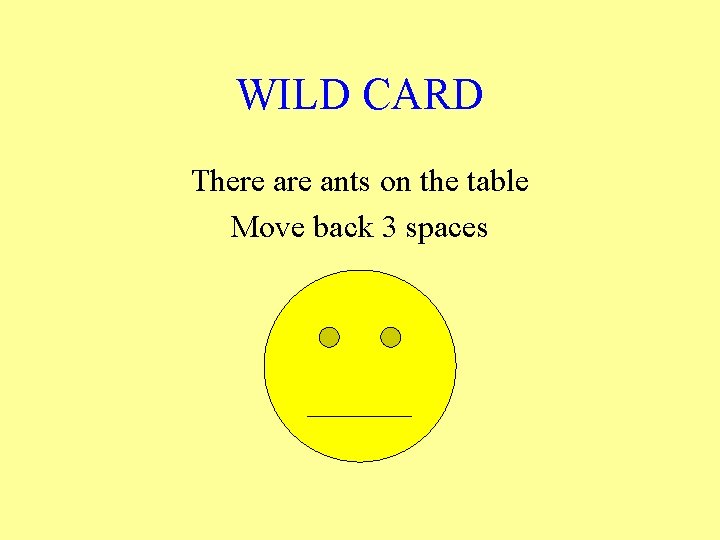 WILD CARD There ants on the table Move back 3 spaces 