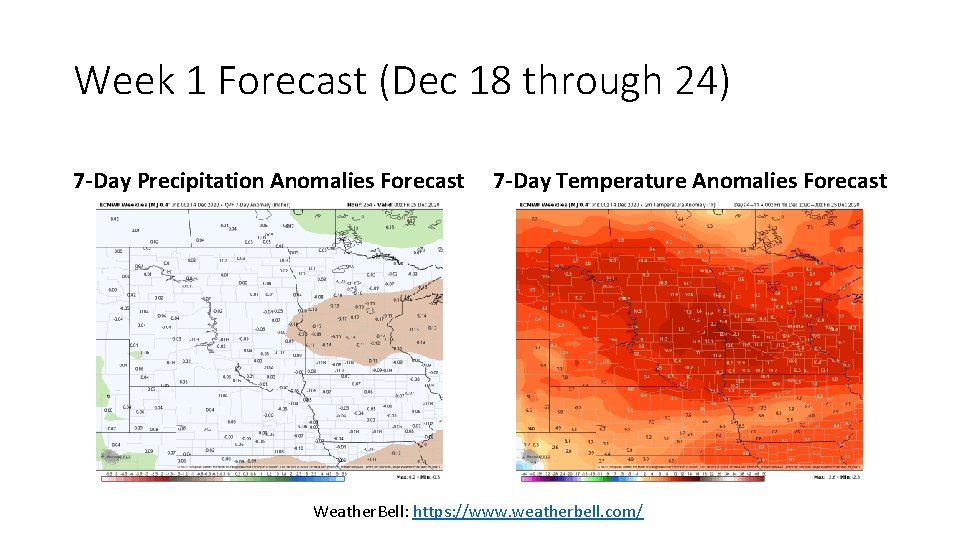 Week 1 Forecast (Dec 18 through 24) 7 -Day Precipitation Anomalies Forecast 7 -Day