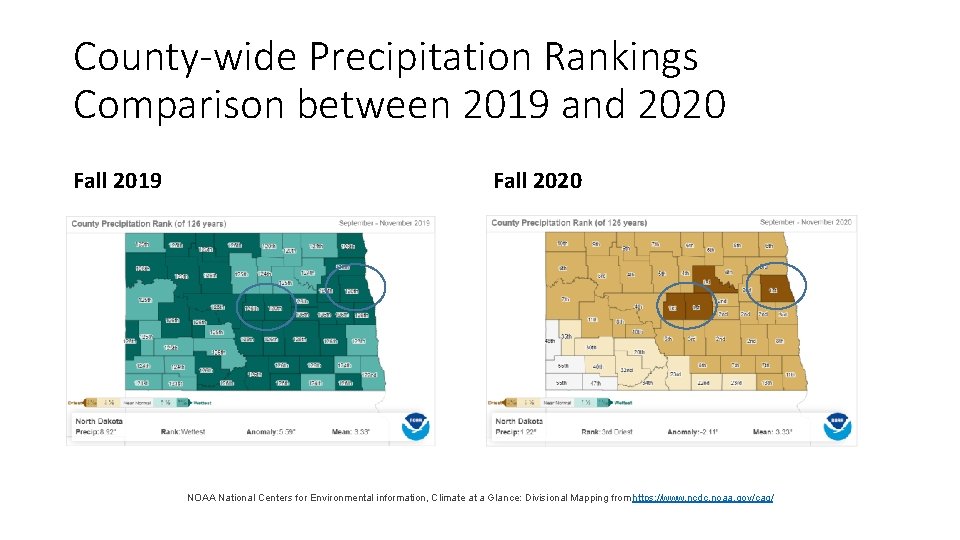 County-wide Precipitation Rankings Comparison between 2019 and 2020 Fall 2019 Fall 2020 NOAA National