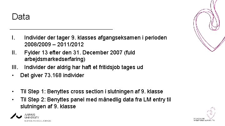 Data I. Individer tager 9. klasses afgangseksamen i perioden 2008/2009 – 2011/2012 II. Fylder