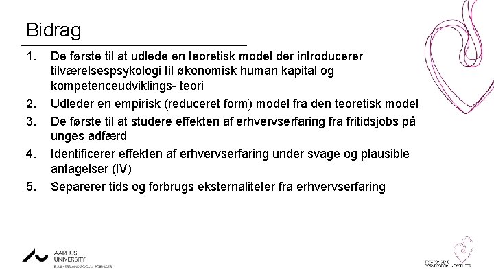 Bidrag 1. 2. 3. 4. 5. De første til at udlede en teoretisk model