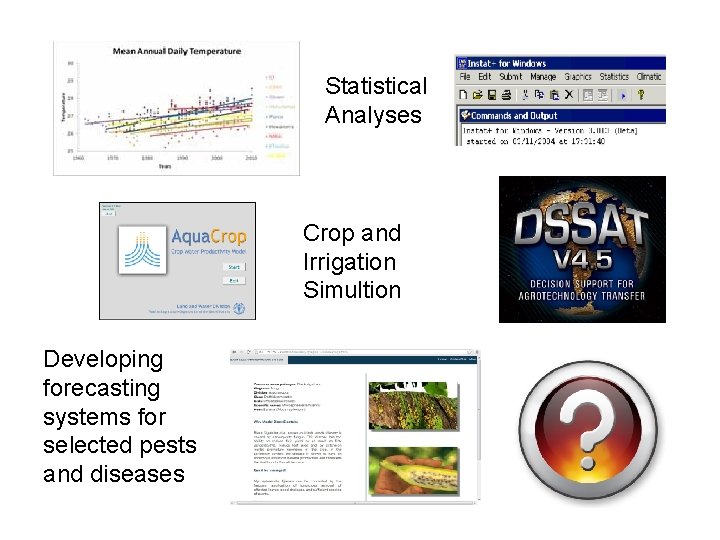 Statistical Analyses Crop and Irrigation Simultion Developing forecasting systems for selected pests and diseases