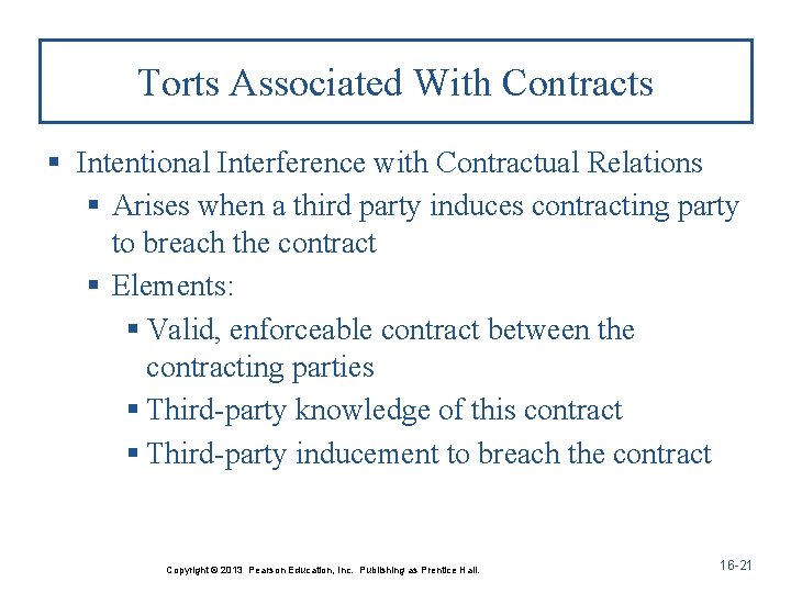Torts Associated With Contracts § Intentional Interference with Contractual Relations § Arises when a