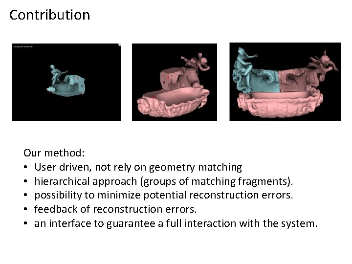 Contribution Our method: • User driven, not rely on geometry matching • hierarchical approach