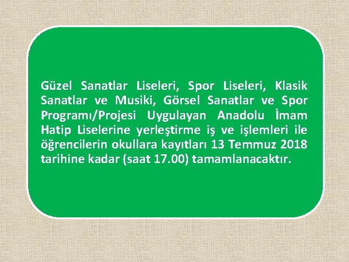 Güzel Sanatlar Liseleri, Spor Liseleri, Klasik Sanatlar ve Musiki, Görsel Sanatlar ve Spor Programı/Projesi