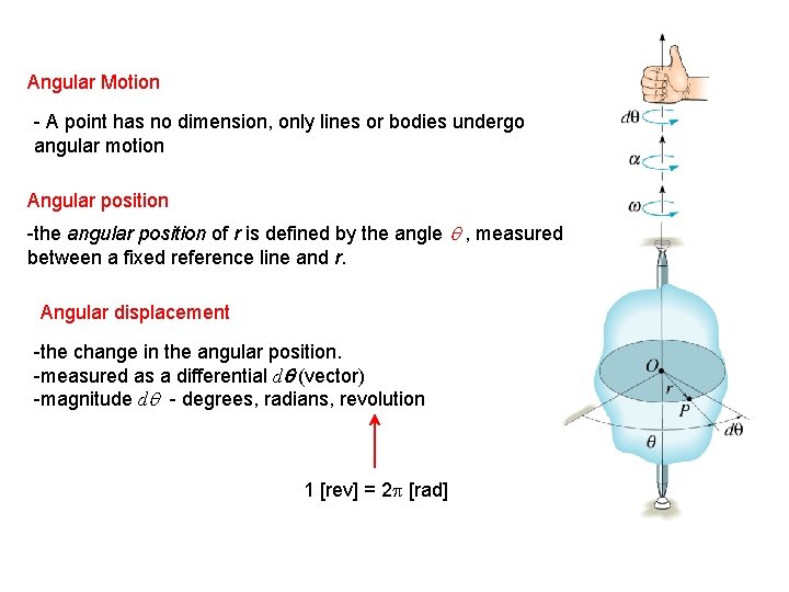 Angular Motion - A point has no dimension, only lines or bodies undergo angular