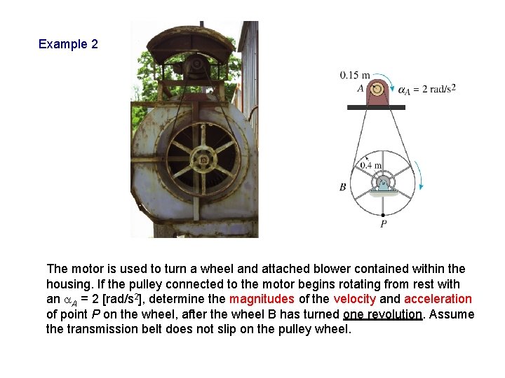 Example 2 The motor is used to turn a wheel and attached blower contained