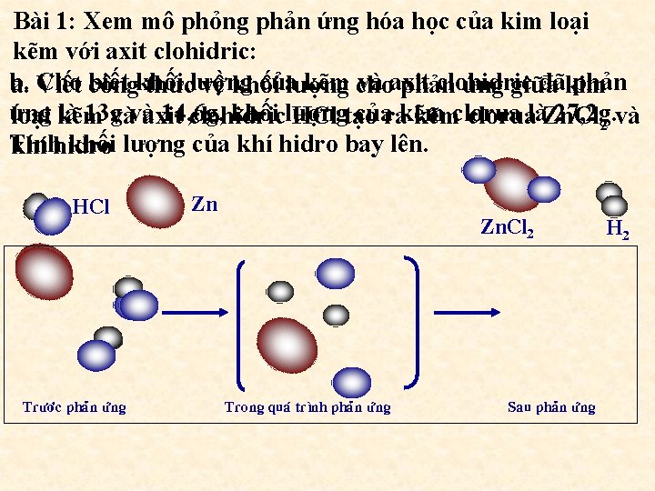 Bài 1: Xem mô phỏng phản ứng hóa học của kim loại kẽm với