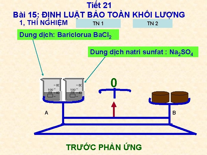 Tiết 21 Bài 15: ĐỊNH LUẬT BẢO TOÀN KHỐI LƯỢNG 1, THÍ NGHIỆM TN