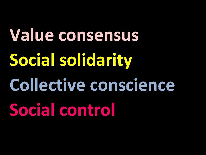 Value consensus Social solidarity Collective conscience Social control 