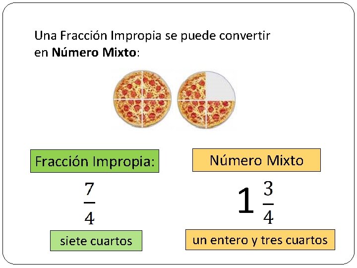 Una Fracción Impropia se puede convertir en Número Mixto: Fracción Impropia: Número Mixto 1