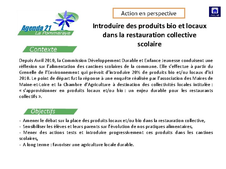 Action en perspective Introduire des produits bio et locaux dans la restauration collective scolaire