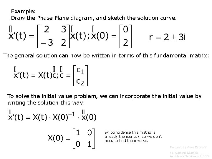 Example: Draw the Phase Plane diagram, and sketch the solution curve. The general solution