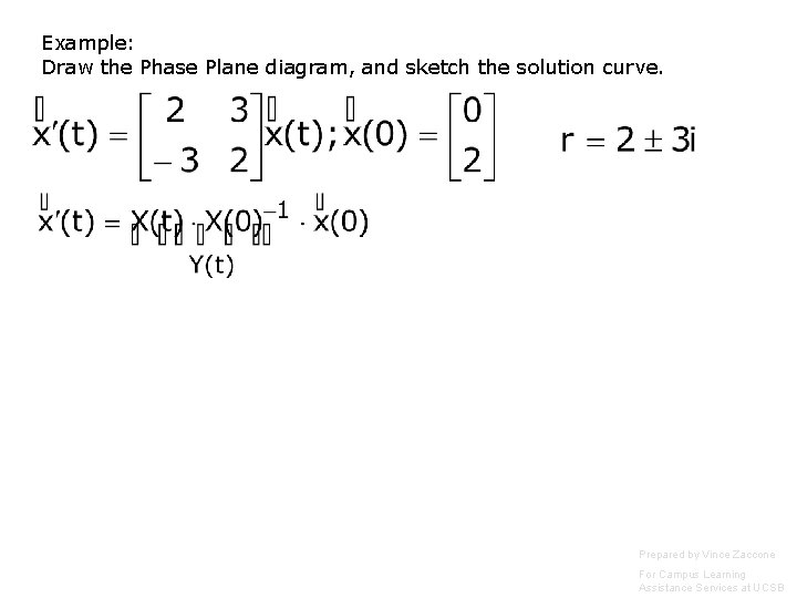 Example: Draw the Phase Plane diagram, and sketch the solution curve. Prepared by Vince