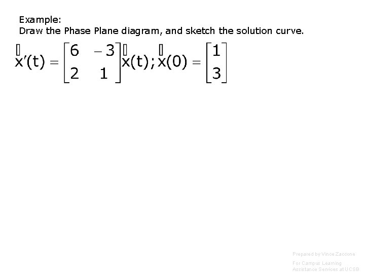 Example: Draw the Phase Plane diagram, and sketch the solution curve. Prepared by Vince