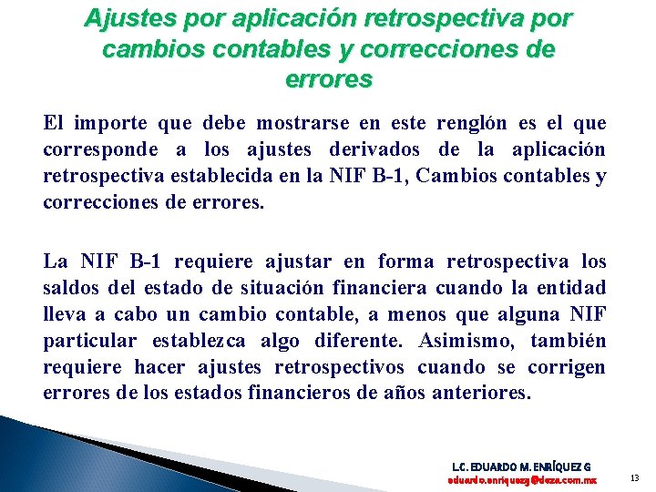 Ajustes por aplicación retrospectiva por cambios contables y correcciones de errores El importe que