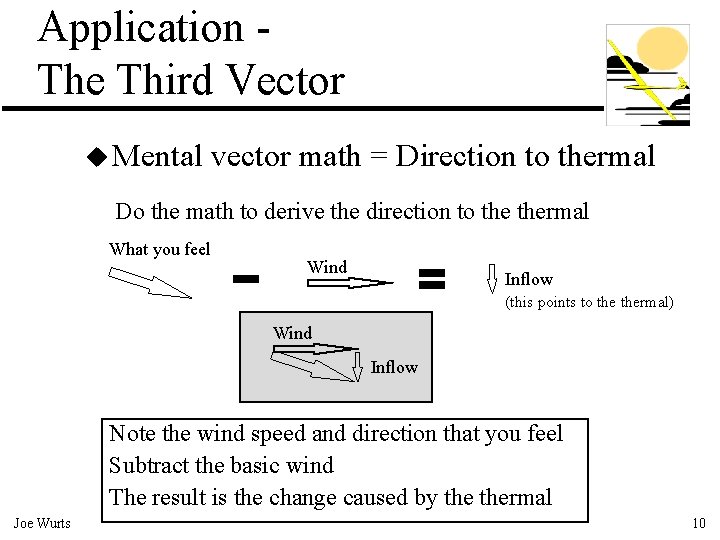 Application The Third Vector u Mental vector math = Direction to thermal Do the