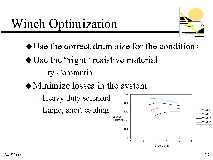 Winch Optimization u Use the correct drum size for the conditions u Use the