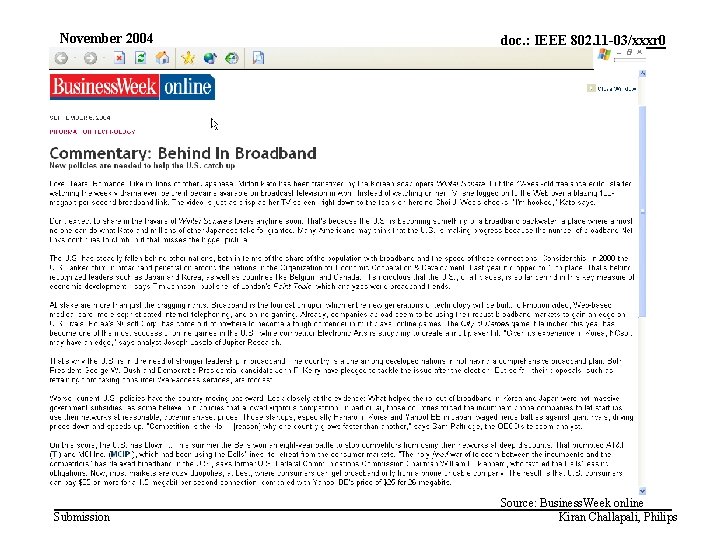 November 2004 Submission 2. Applications doc. : IEEE 802. 11 -03/xxxr 0 Source: Business.