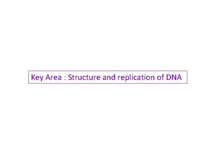 Key Area : Structure and replication of DNA 