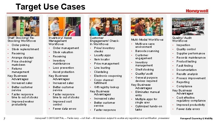 Target Use Cases Shelf Stocking/ Re. Stocking Workflows • Order picking • Stock replenishment